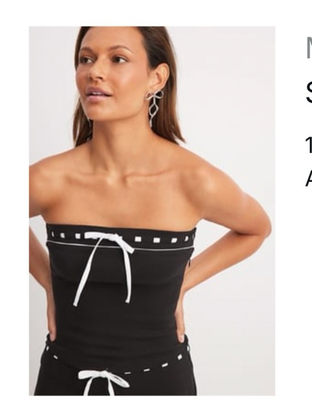 Black Strapless Crop Top with White Trim